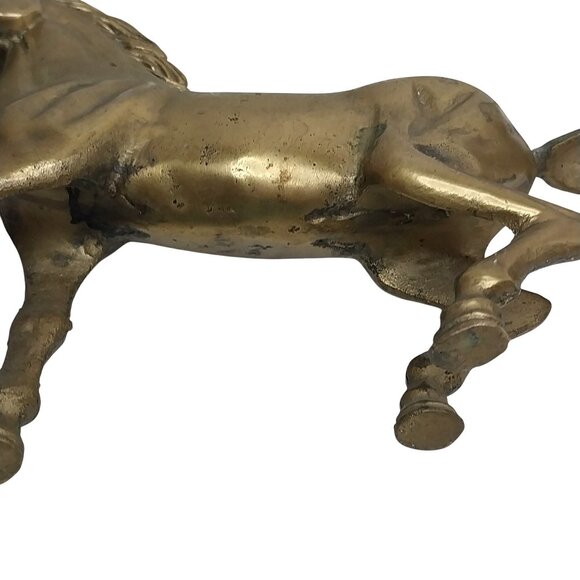 Prancing Brass Horse Figurine 10" Vintage Decorative Statue - Picture 8 of 9